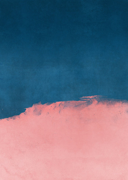 Minimalistisch landschap roze en blauw