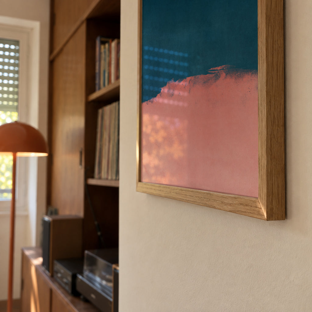 Minimal Landscape Pink and Navy Blue 01 - Framed poster detail