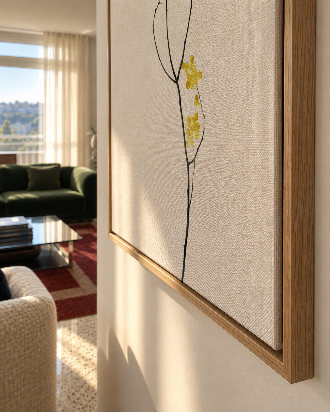 Flower Minimal Black and Gold 09 - Framed canvas detail