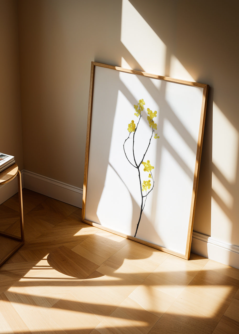 Flower Minimal Black and Gold 09 - Framed poster in an interior