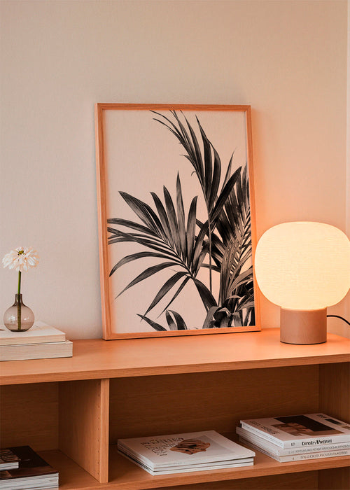 Botanische poster met palmblaaderen zwart-wit