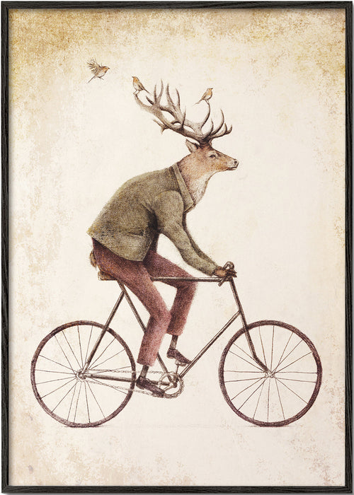 Vintage print: hert op fiets