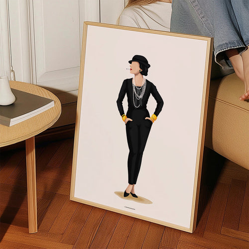 Coco Chanel illustratie met parels