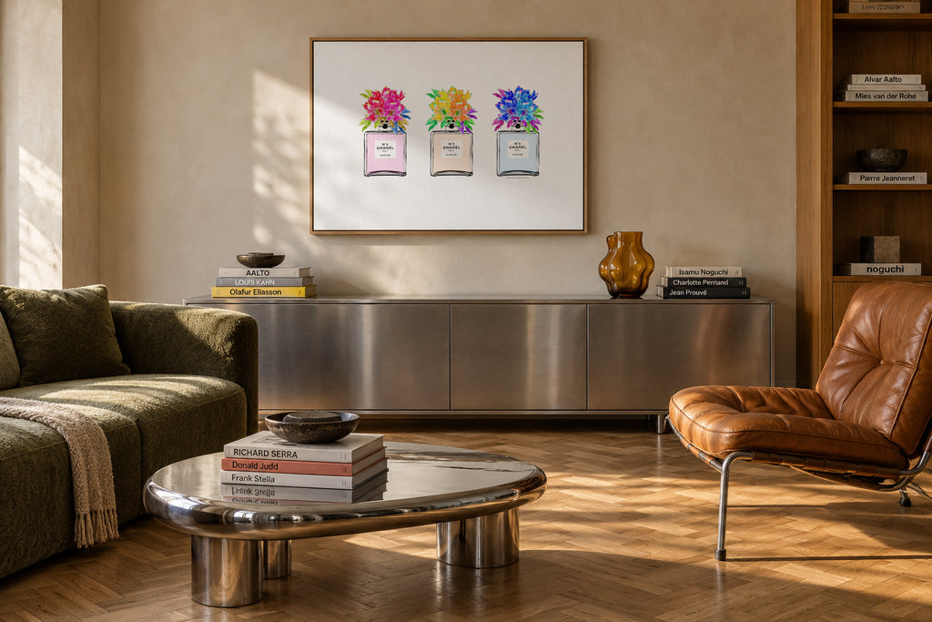 Perfume bottles - Framed canvas in an interior