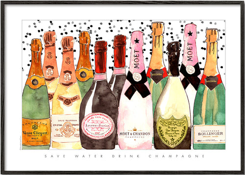 Keuken kunst met geïllustreerde champagneflessen