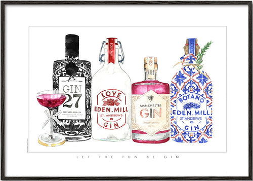 Keuken kunst met geillustreerde gin flessen