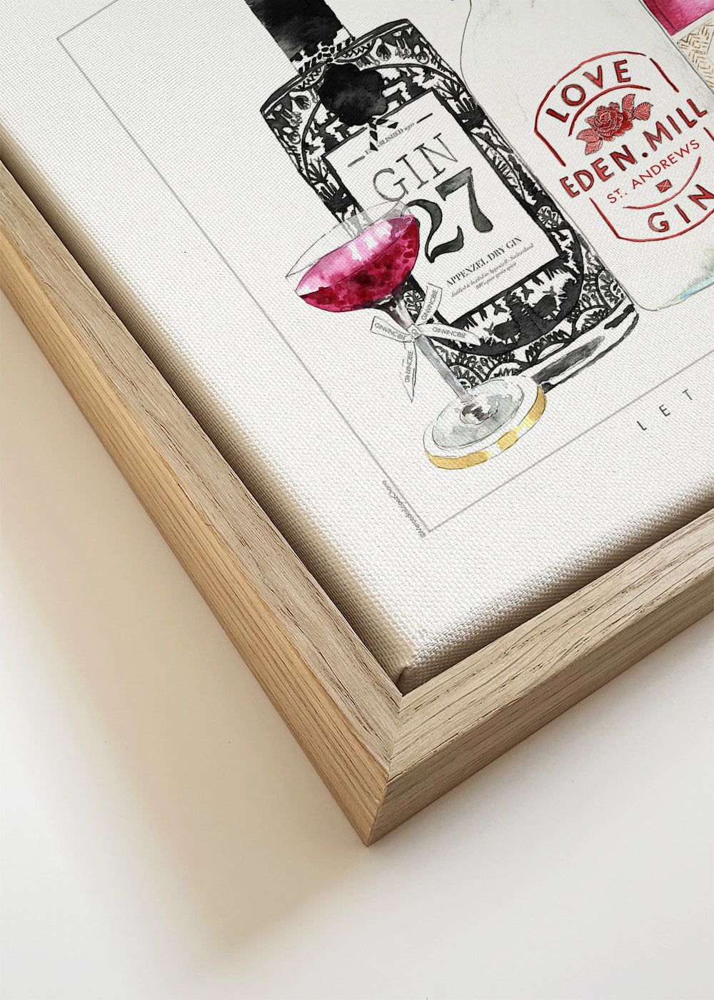 Keuken kunst met geillustreerde gin flessen