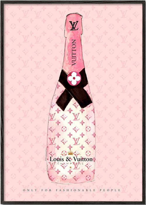 Illustratie van LV champagnefles in roze