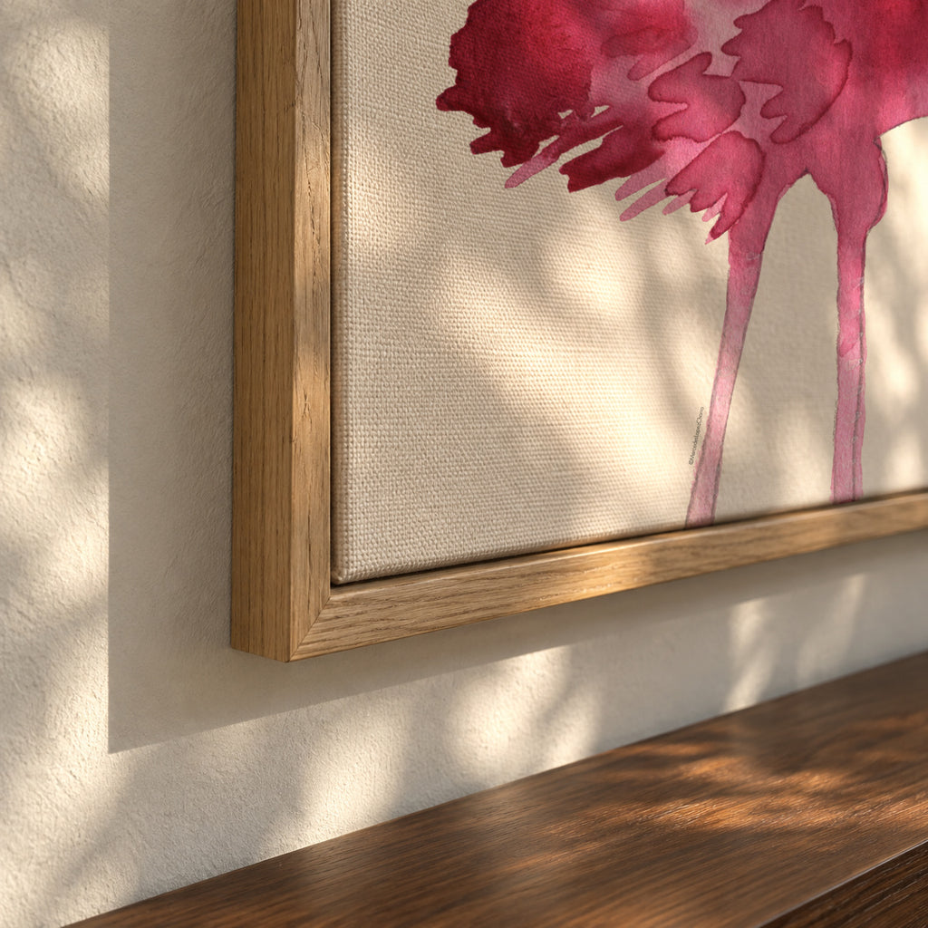 Flamingo couple cropped - Framed canvas detail