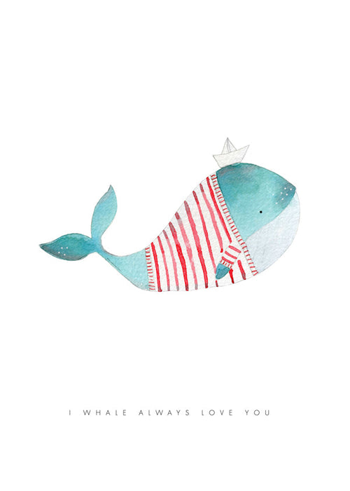 Kinderprint walvis met papieren boot