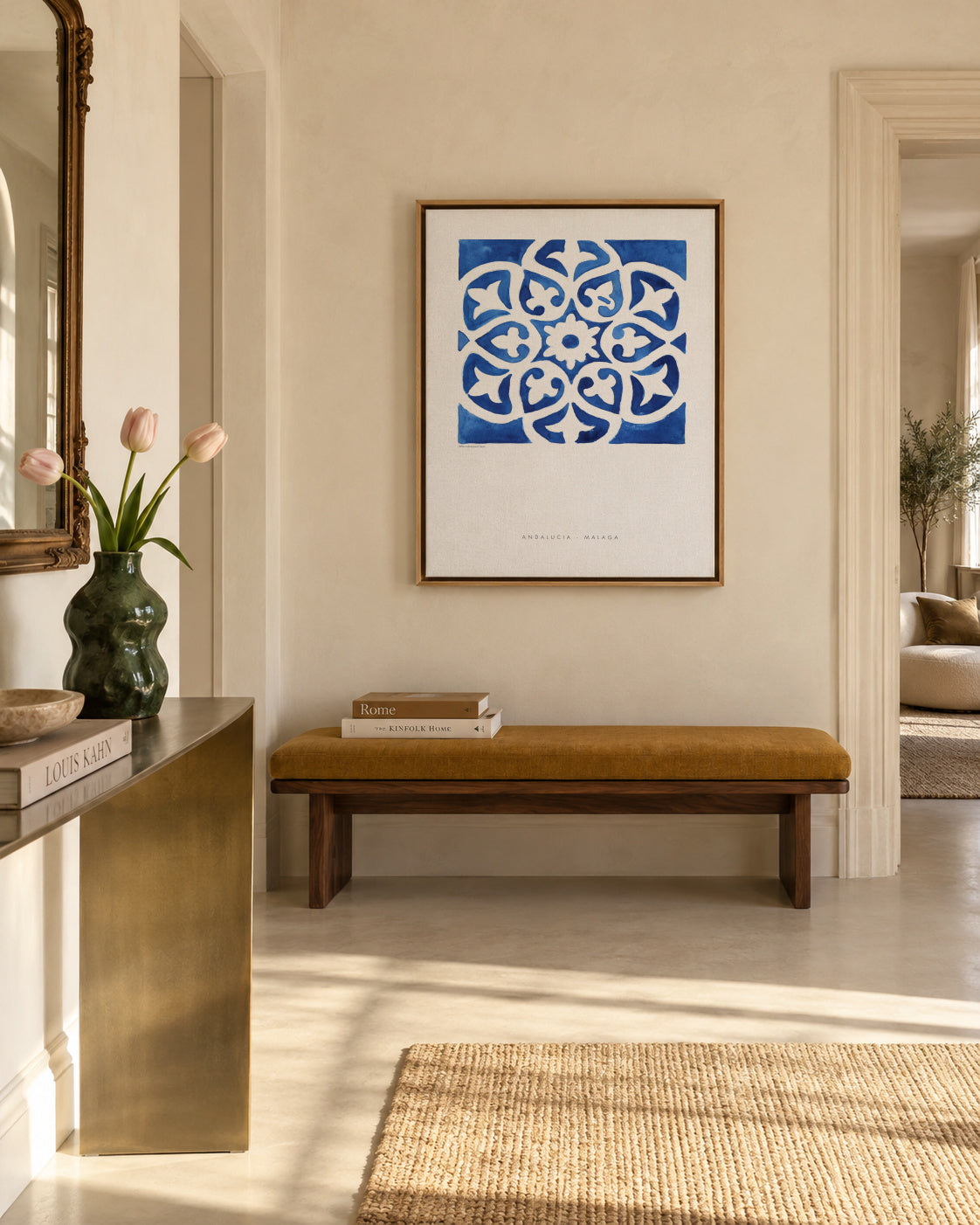 Tile Malaga blue - Framed canvas in an interior
