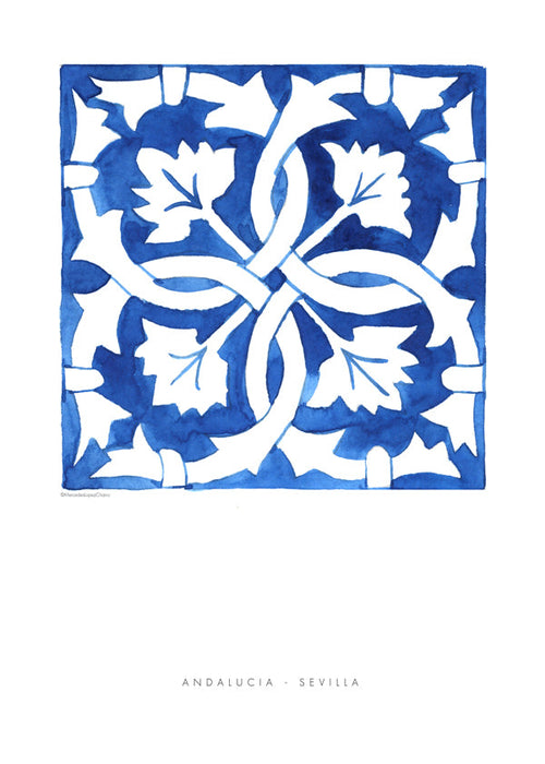 Botanische print: Sevilla-tegel in blauw
