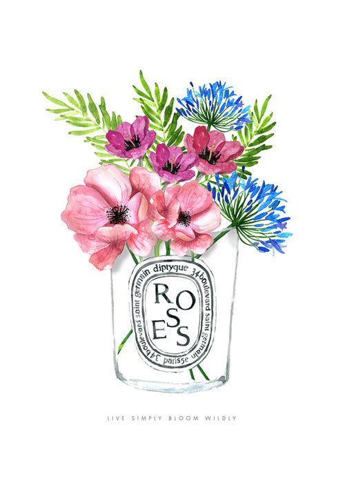 Botanische poster: aquarel boeket in glas