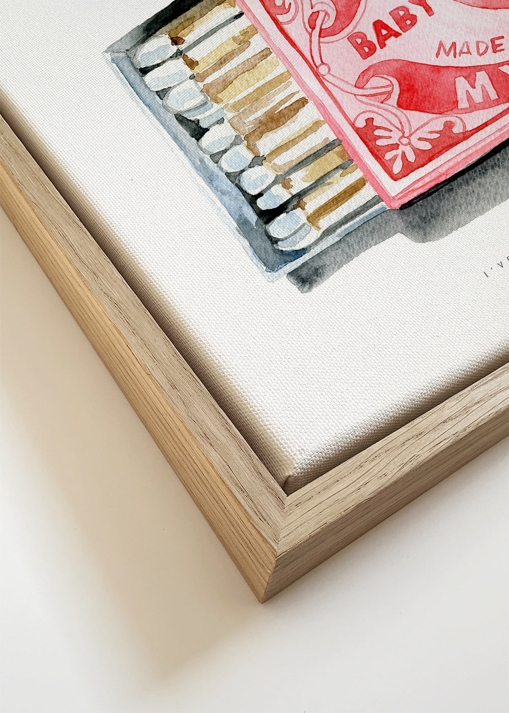 Illustratie van lucifersdoosje met hart in aquarel