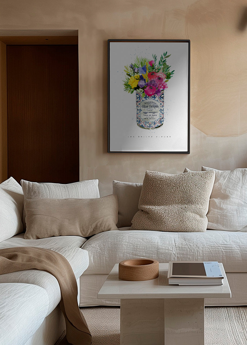Botanische print in vintage blik met aquarelboeket