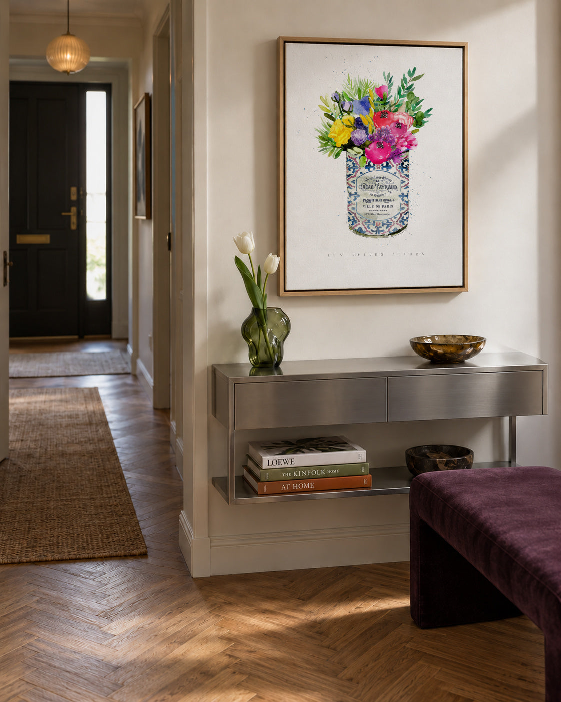 Summer Florals Vintage Can - Framed canvas in an interior