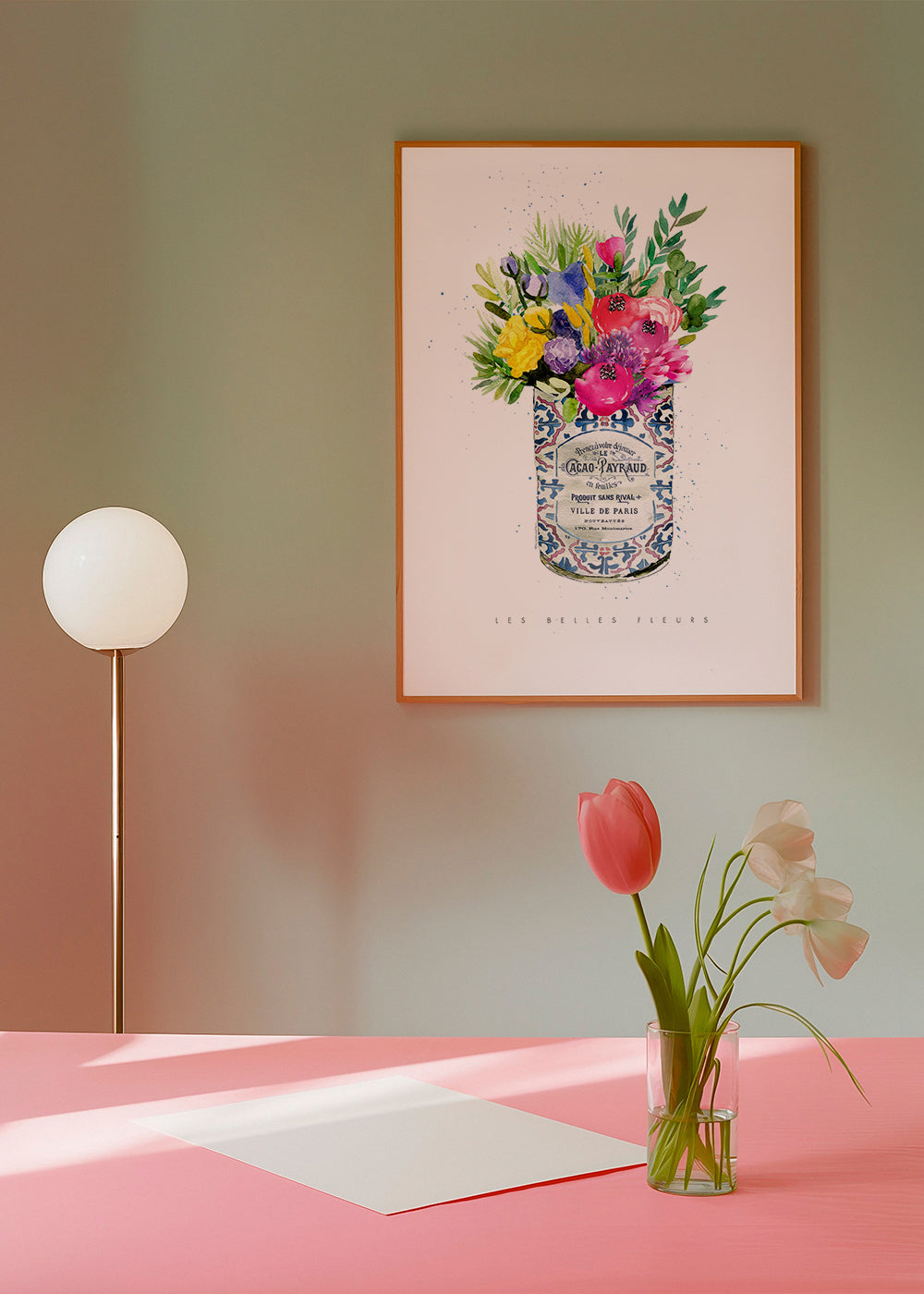 Botanische print in vintage blik met aquarelboeket