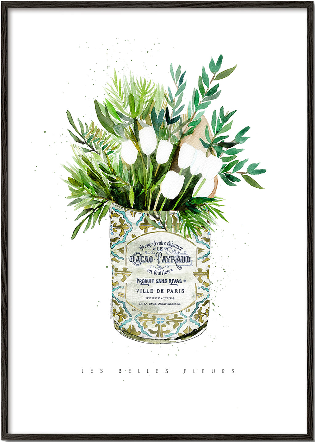 Botanische print witte tulpen in vintage blik