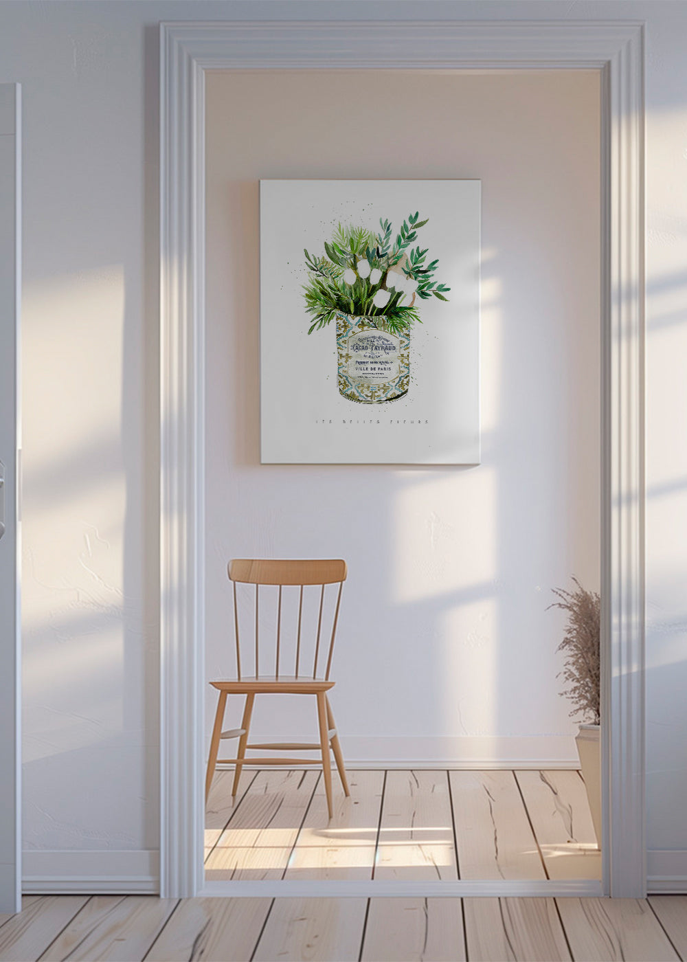 Botanische print witte tulpen in vintage blik