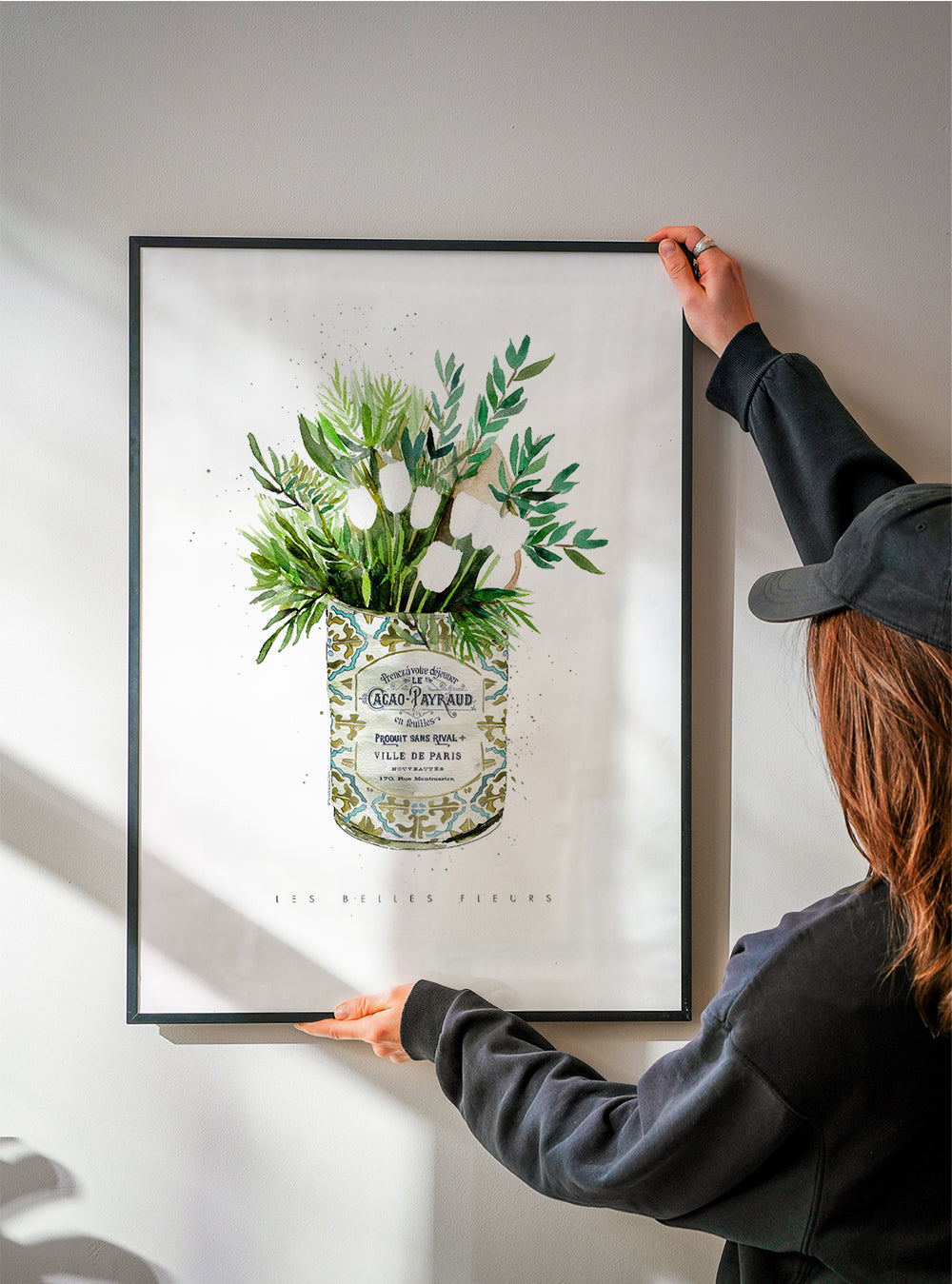 Botanische print witte tulpen in vintage blik