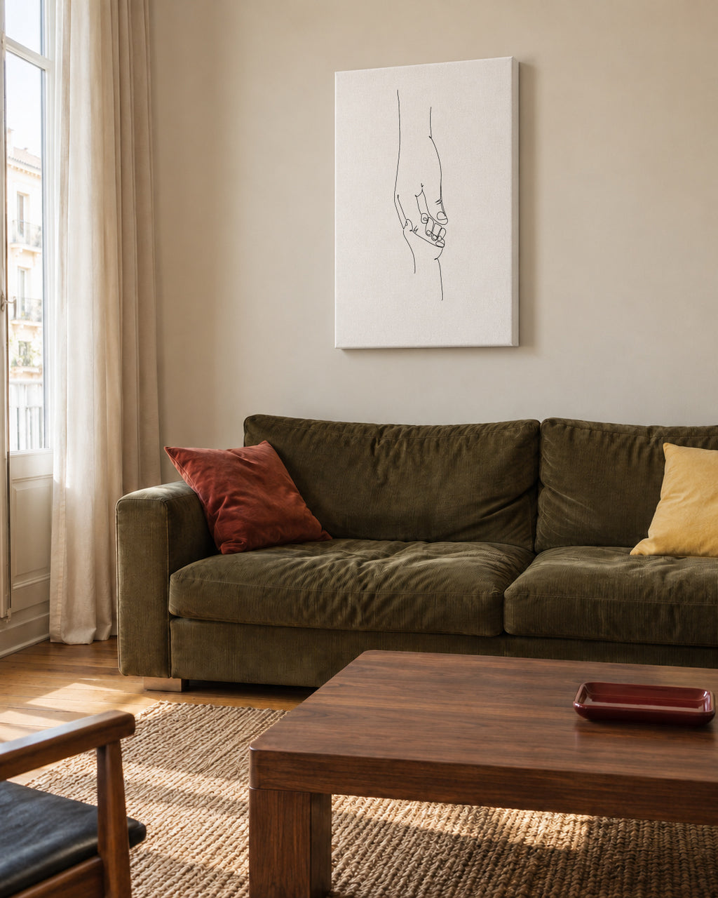Line Art Babyhand - Unframed canvas in an interior