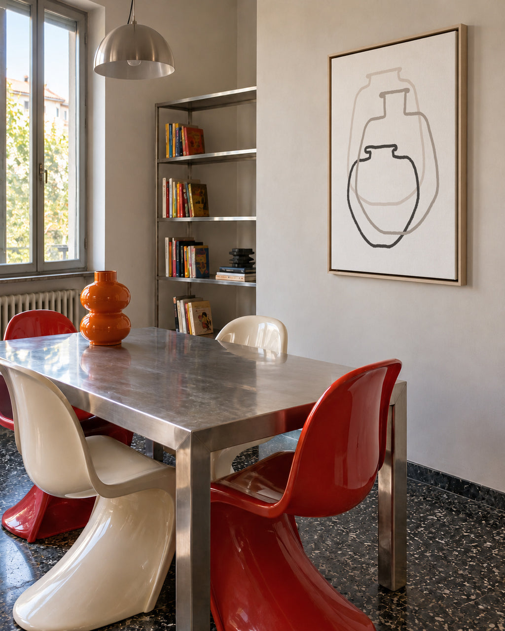 Abstract Vases Black - Framed canvas in an interior