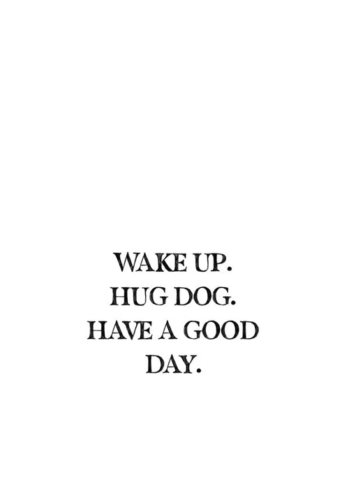 Minimalistische typografische print: Wake Up Hug Dog