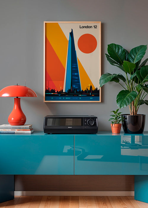 Stadskunst poster met blauwe wolkenkrabber