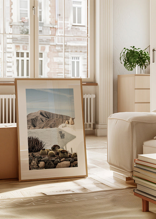 Botanische print met cactus en vulkanische richel
