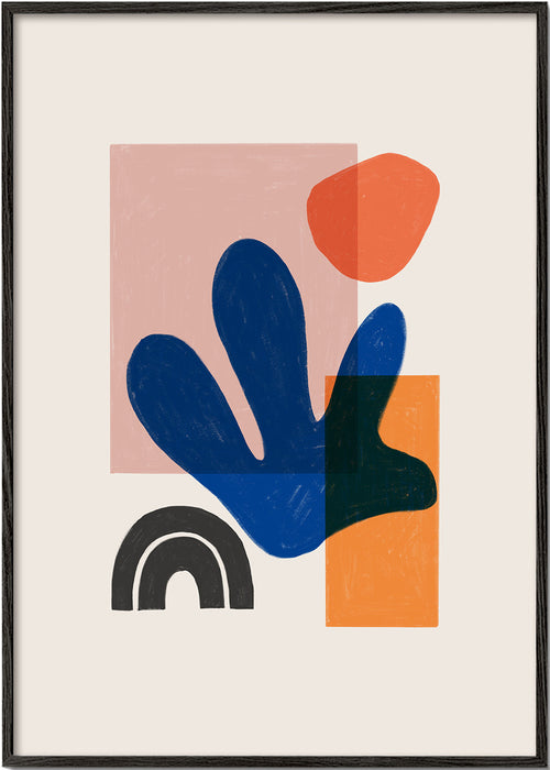 Abstract kunstwerk met organische blauwe vormen