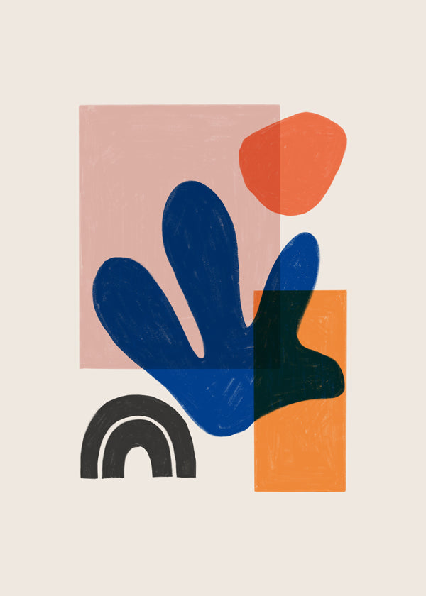 Abstract kunstwerk met organische blauwe vormen