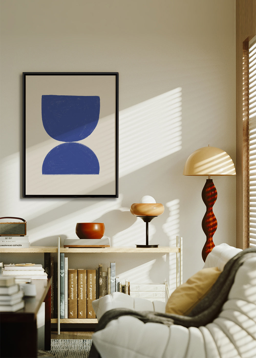 Geometrische poster blauw minimal halve cirkels