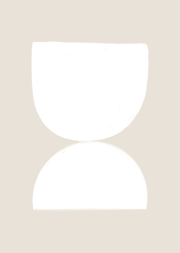 Minimalistische poster twee witte vormen op beige