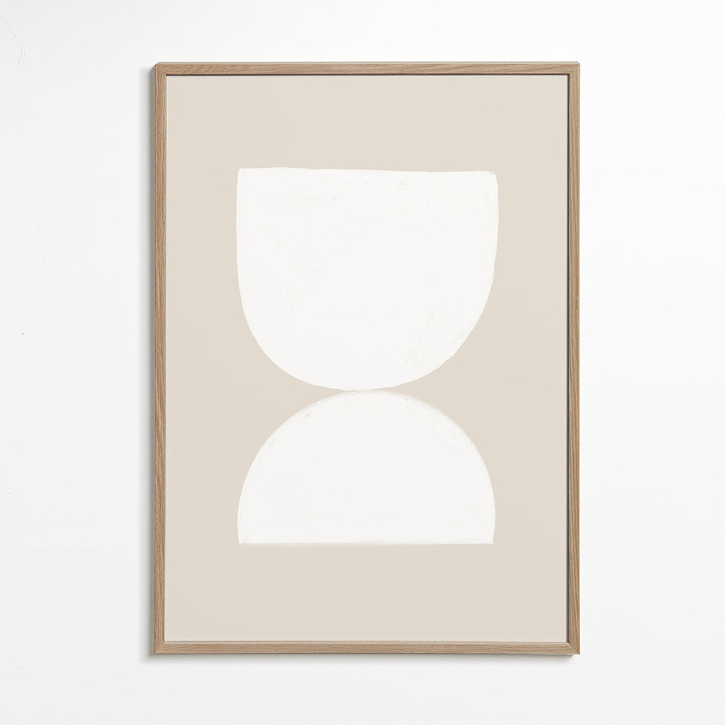 Minimalistische poster twee witte vormen op beige
