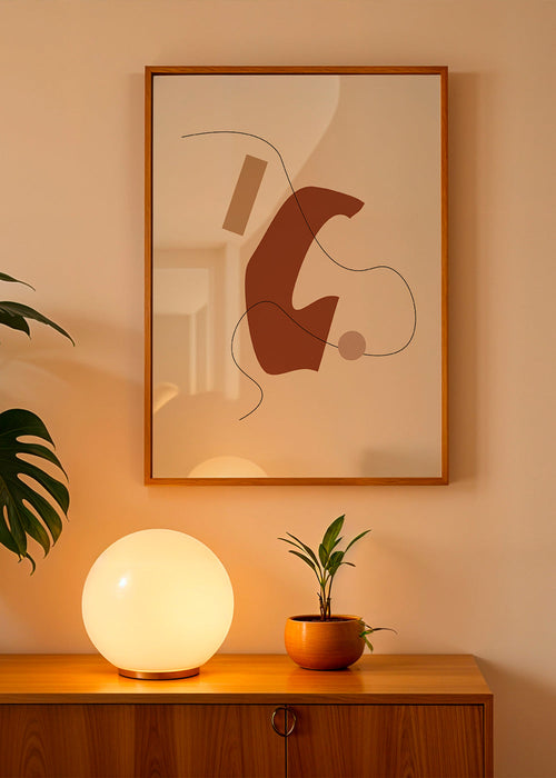 Abstract kunstwerk met aardse vorm en lijn