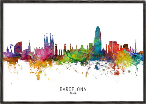 Keuken kunst: Barcelona skyline aquarel
