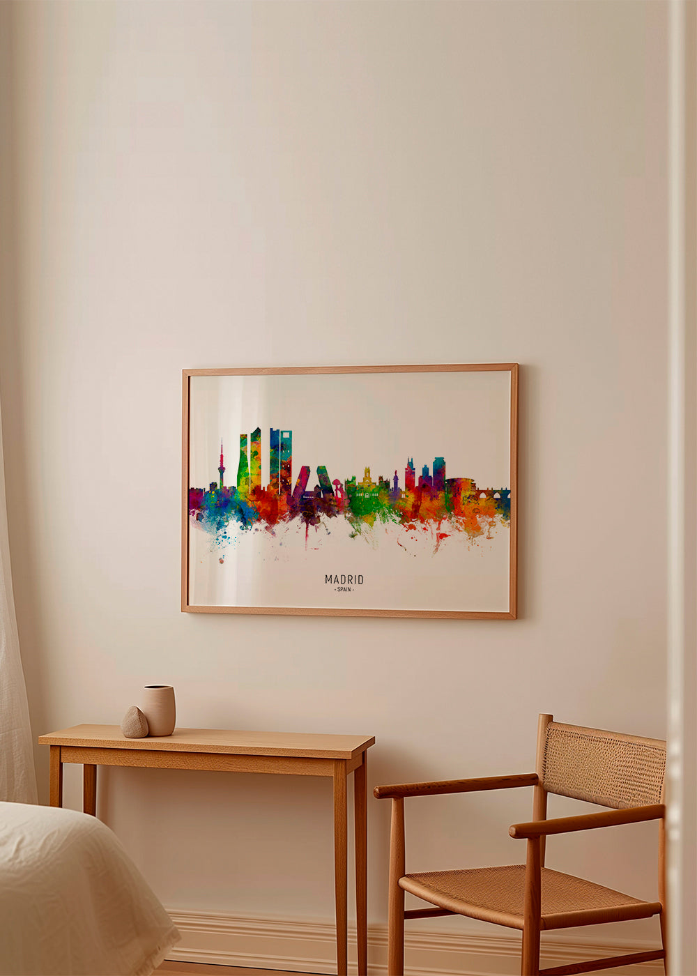 Reisposter: Madrid skyline aquarel in felle kleuren