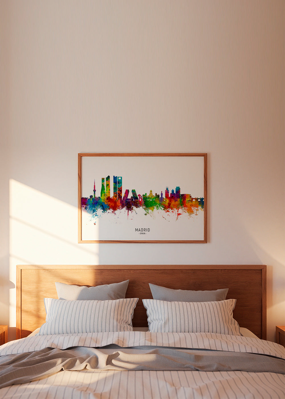 Reisposter: Madrid skyline aquarel in felle kleuren