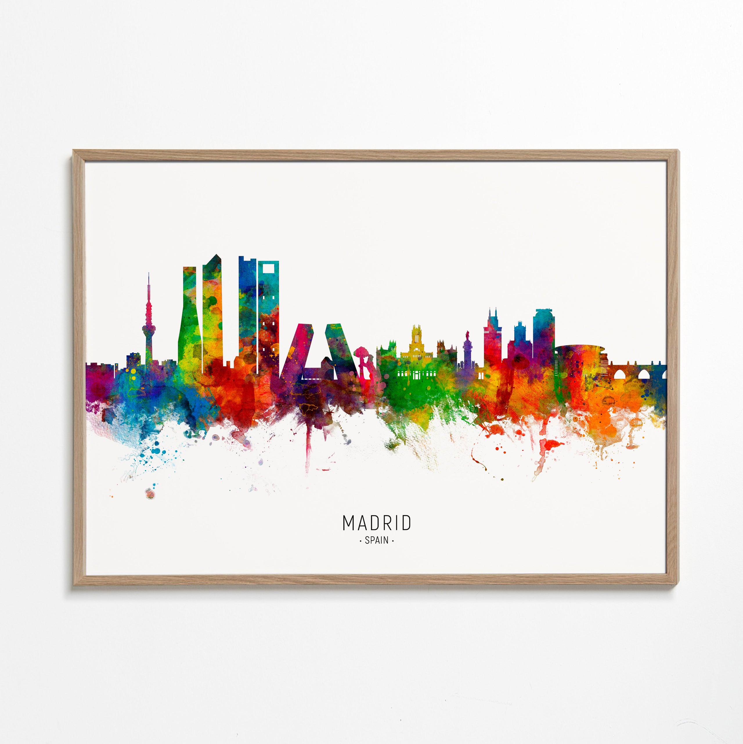 Reisposter: Madrid skyline aquarel in felle kleuren