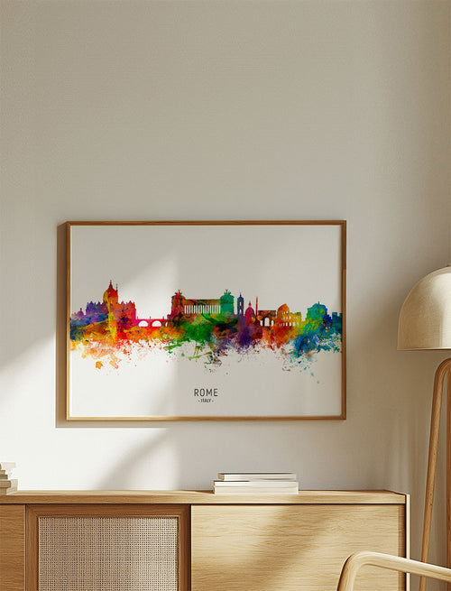 Reisposter: Rome skyline aquarel