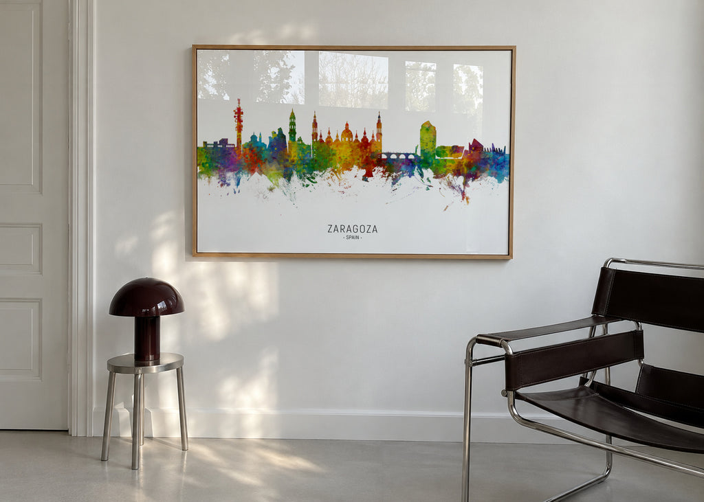 Zaragoza Skyline multicolor - Framed poster in an interior