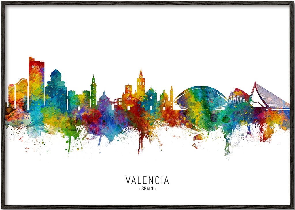 Reisposter Valencia skyline aquarel