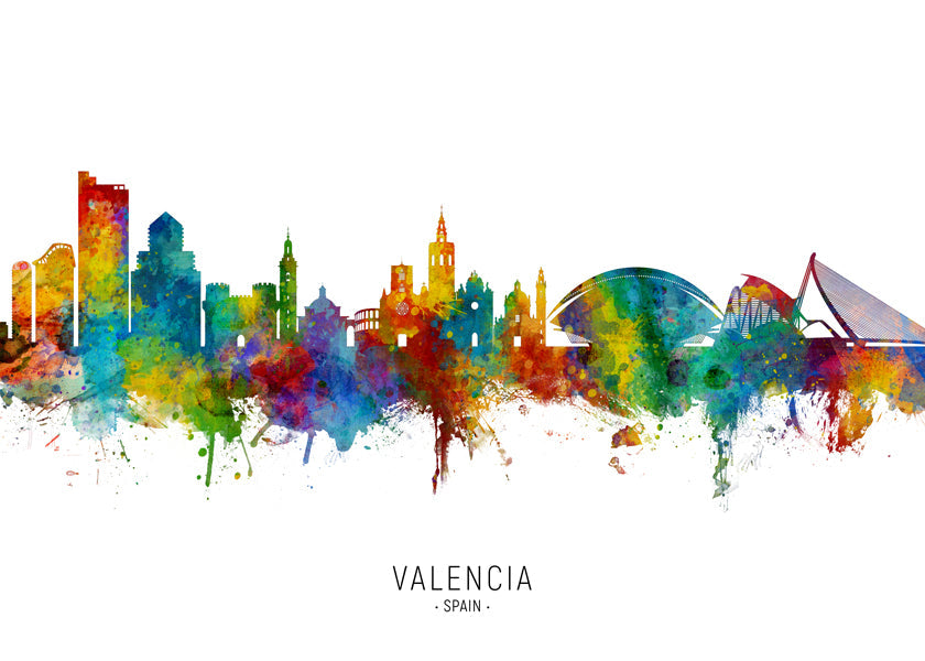 Reisposter Valencia skyline aquarel
