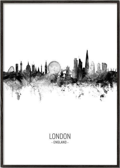 Reisposter London skyline inkt-silhouet