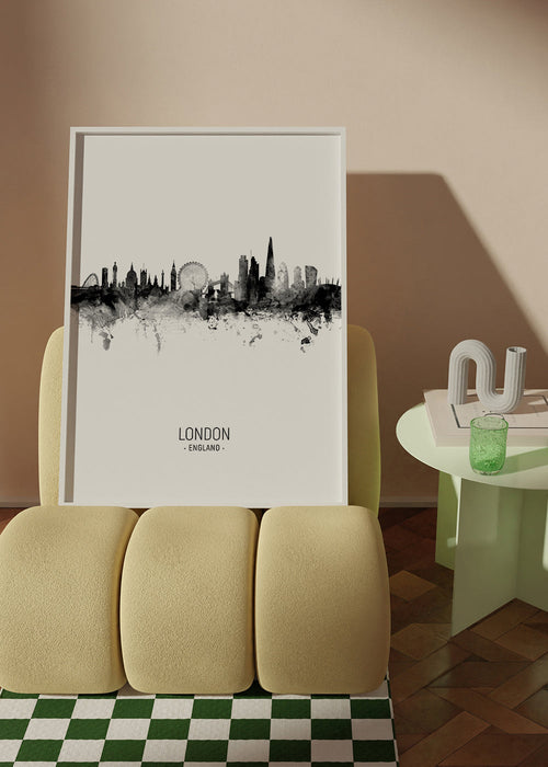 Reisposter London skyline inkt-silhouet