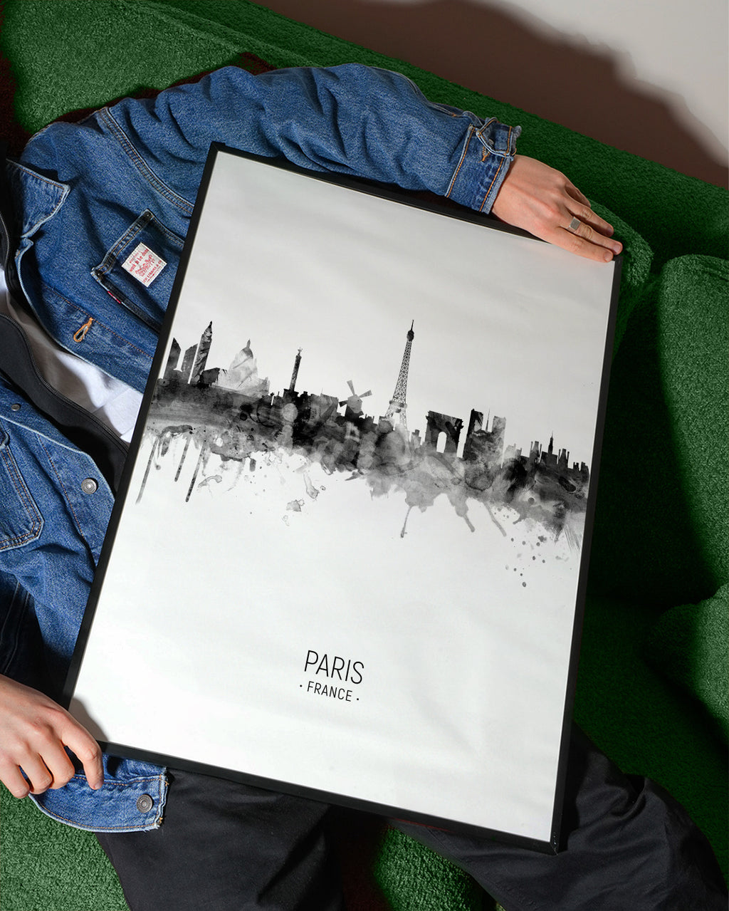 Paris Skyline en blanco y negro - Framed poster detail
