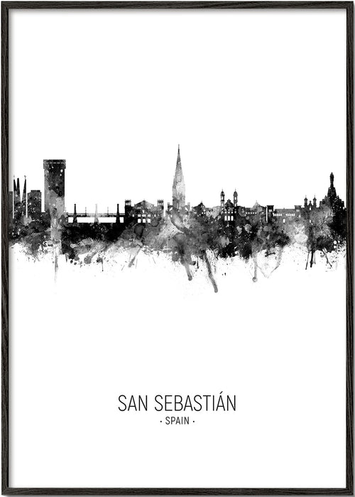 Stadsposter: San Sebastián skyline in inkt