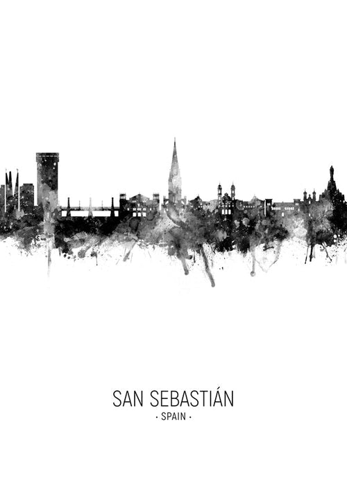 Stadsposter: San Sebastián skyline in inkt