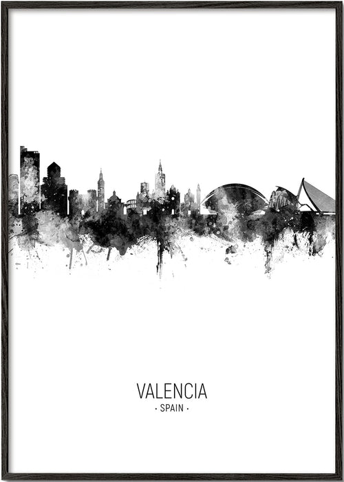 Reisposter Valencia skyline in monochroom