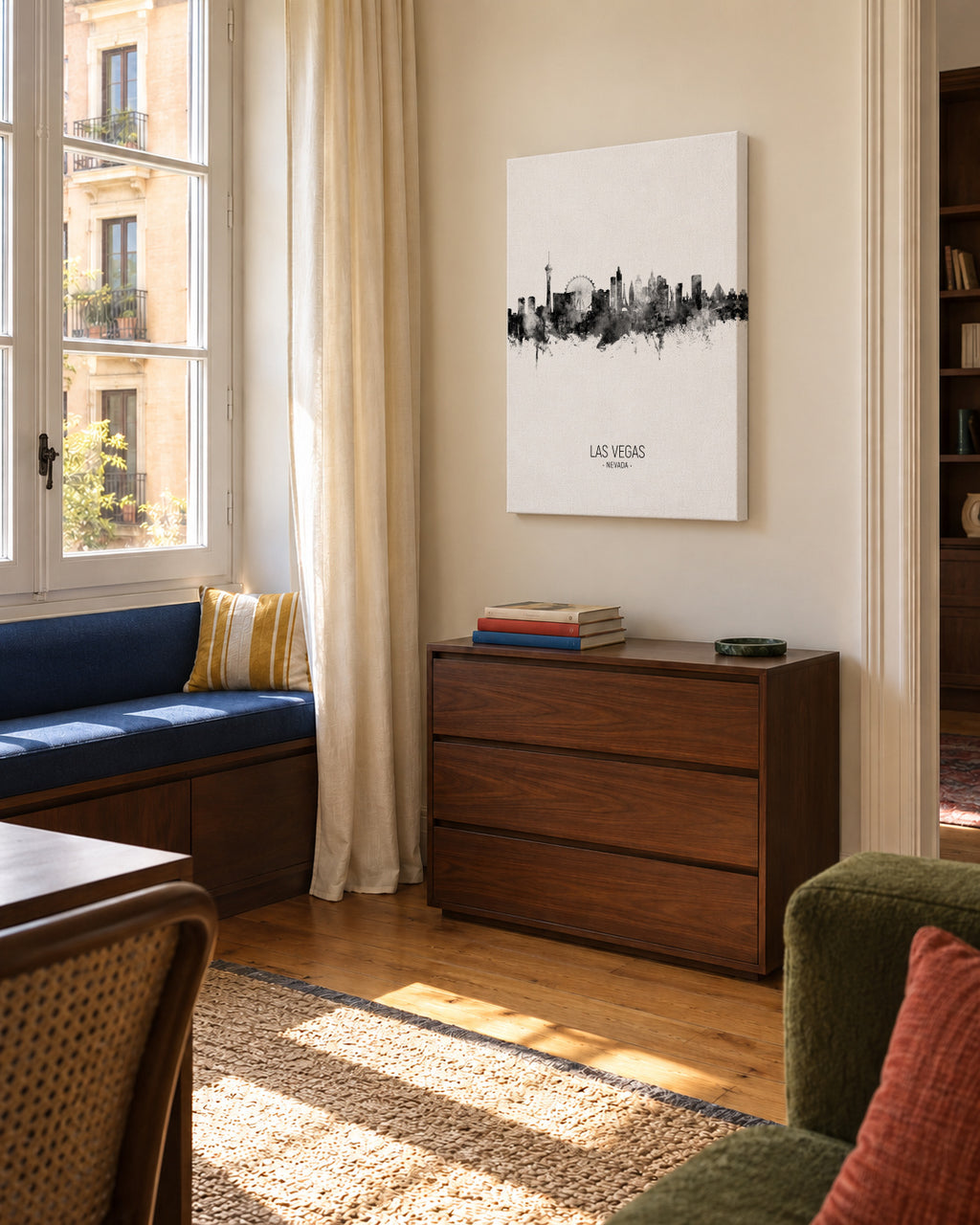 Las Vegas Skyline en blanco y negro - Unframed canvas in an interior